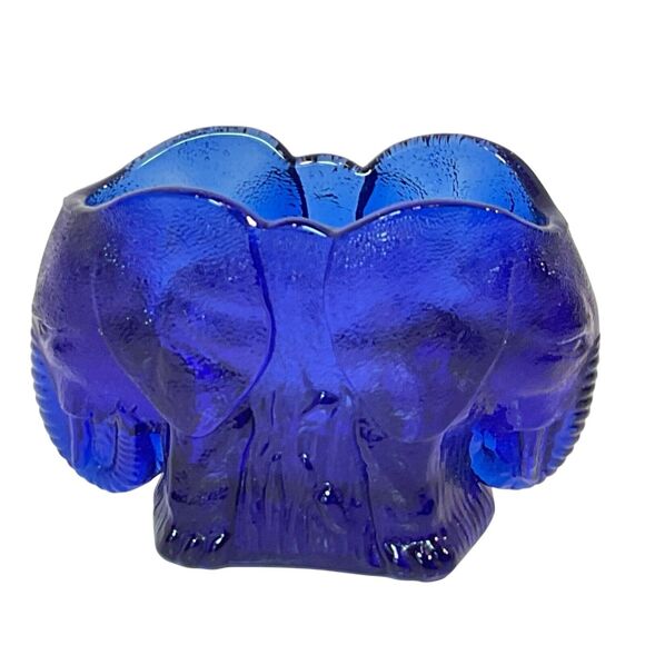 Summit Vogelson Double Elephant Glass Toothpick Holder Cobalt Blue Collectible - Picture 3 of 6